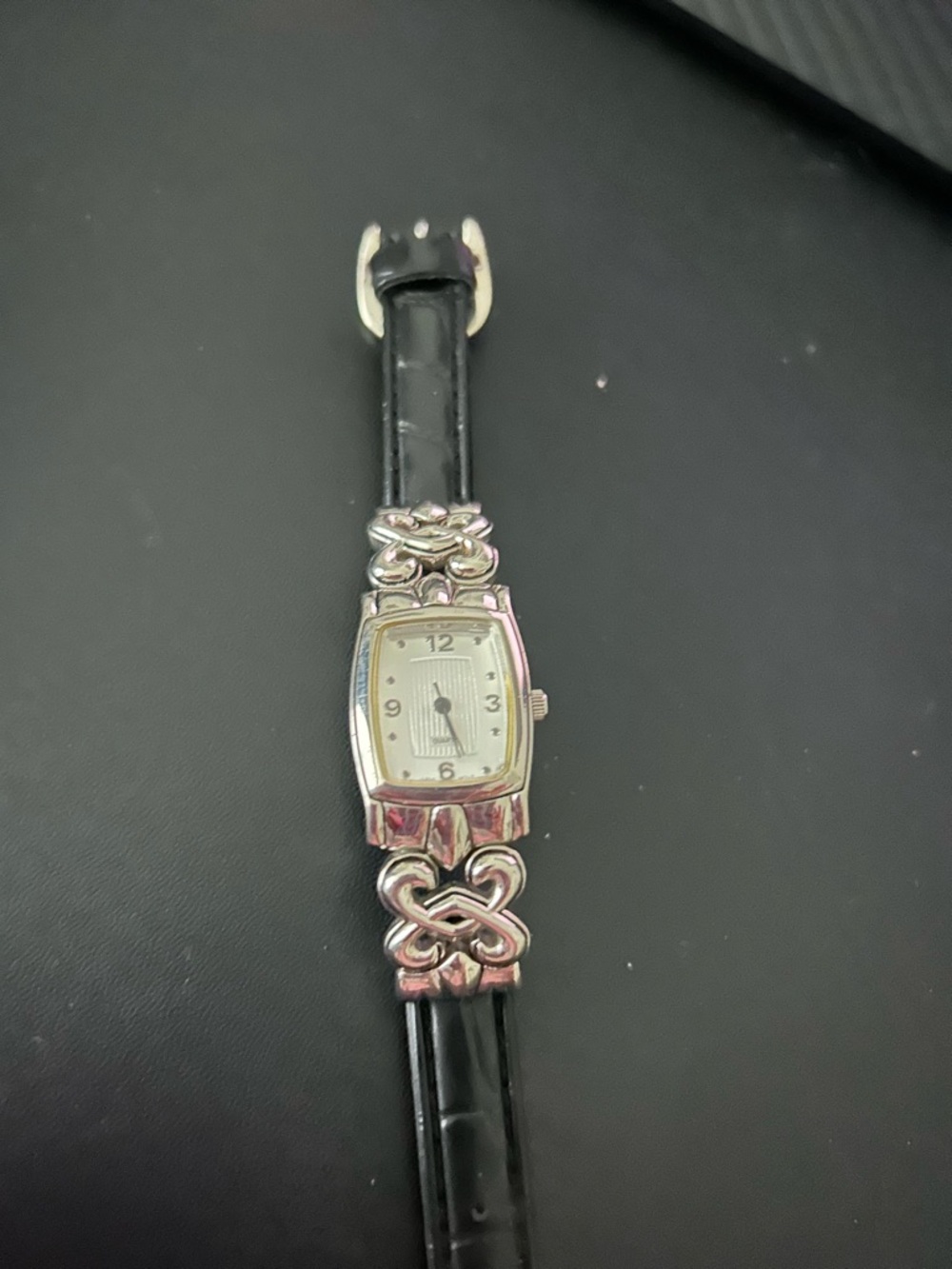 Elegant Black Leather Women's Watch with Silver Accents